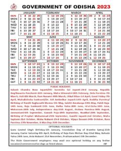 Odisha government calendar 2023 PDF Download with state holiday list